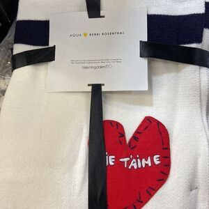 AQUA Home X Kerri Rosenthal Striped Knit Throw Navy Blue / Cream
